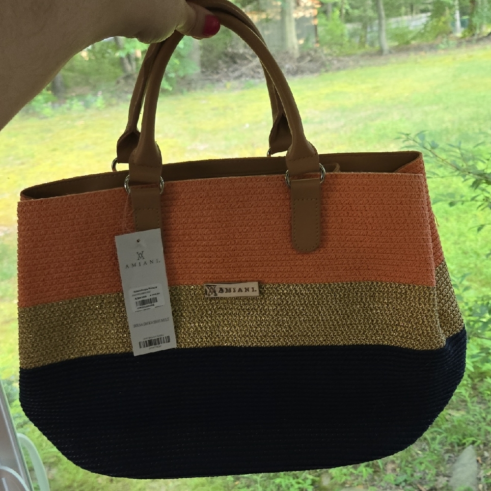 NWT Amiani Women's Tote Bag in Orange, Gold, and Black